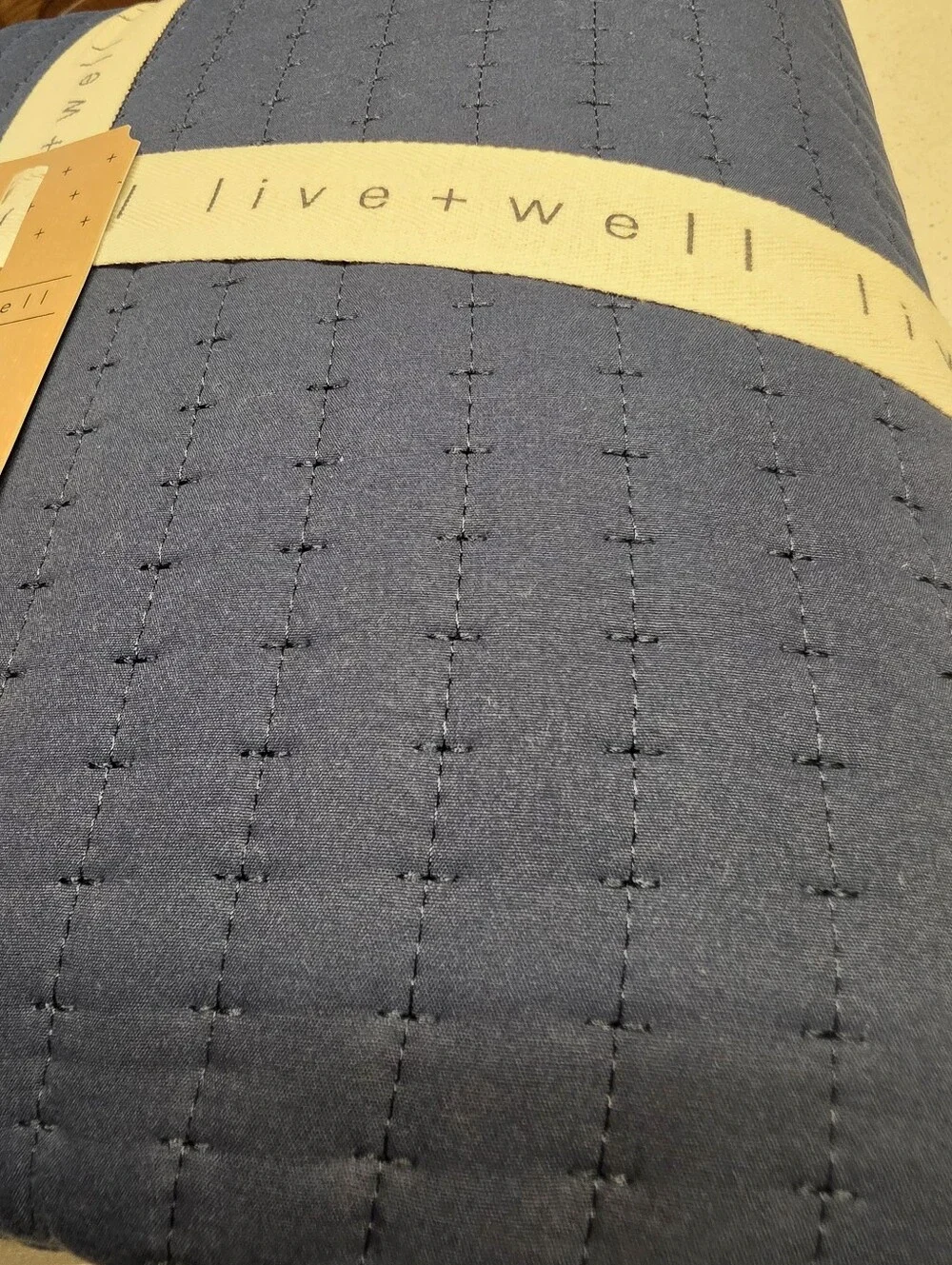LIVE & WELL Garment Washed Box Stitch Quilt KING Size Logan DENIM Blue - NEW